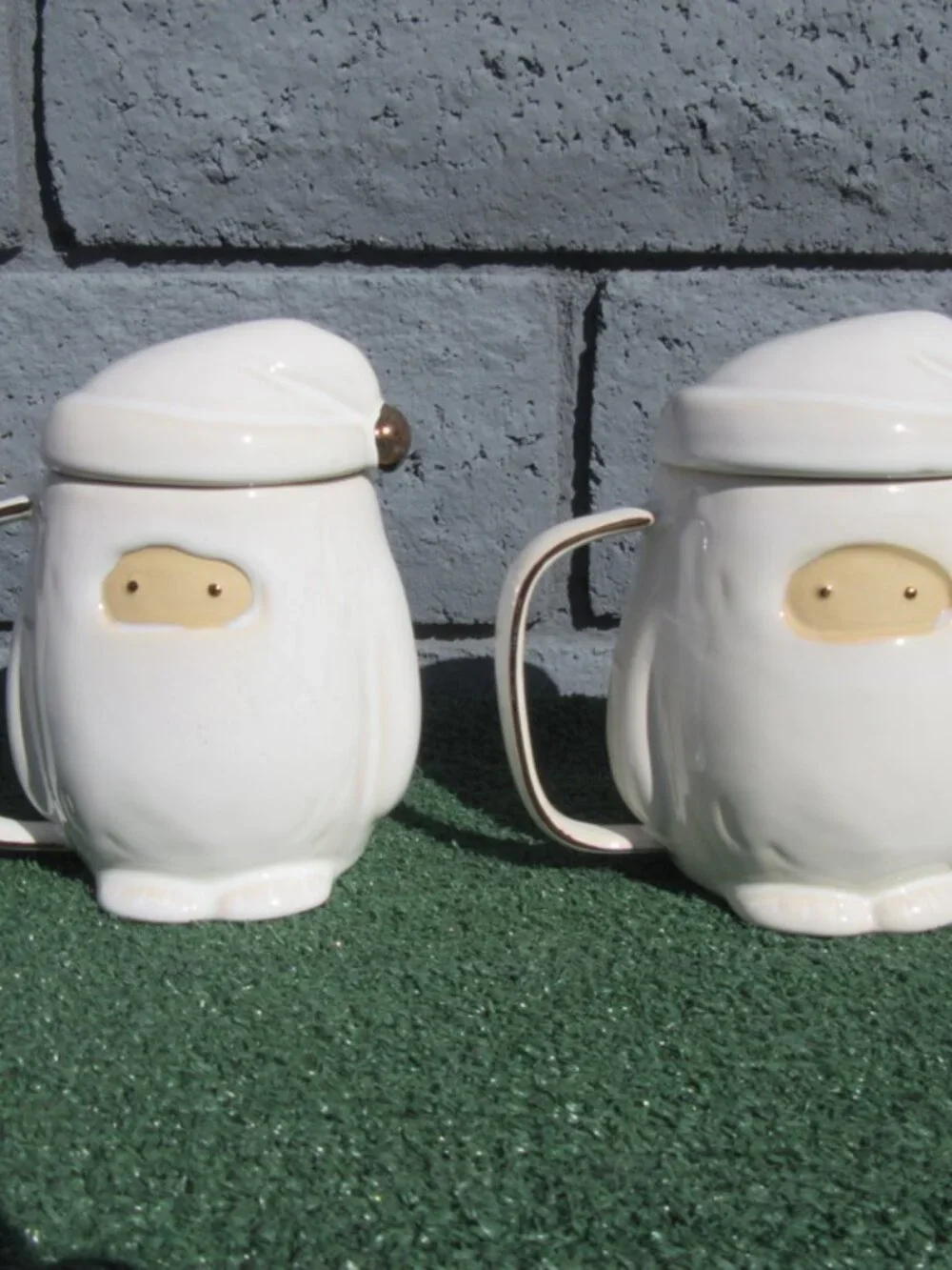 Set of 2 West Elm Yeti Figure Coffee Mugs w/ Lids Abominable Snowman